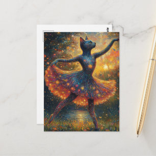 Aardige Ballerina Poes in een Veld van Vuurvliegje Briefkaart