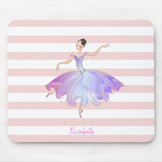 Aardige Ballerina Roze Witte Strepen Muismat (Voorkant)