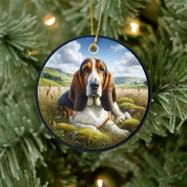 Aardige Basset Hound Scène Keramisch Ornament