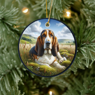 Aardige Basset Hound Scène Keramisch Ornament