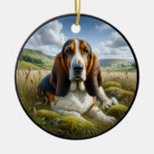 Aardige Basset Hound Scène Keramisch Ornament (Voorkant)