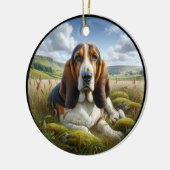 Aardige Basset Hound Scène Keramisch Ornament (Links)