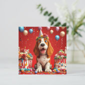 Aardige Beagle Hond Viering Verjaardag Kaart (Staand voorkant)