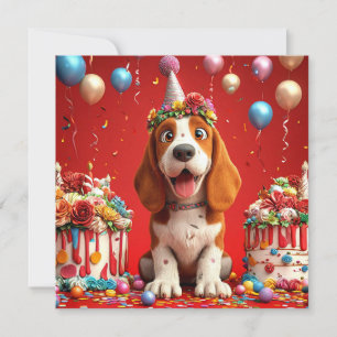 Aardige Beagle Hond Viering Verjaardag Kaart