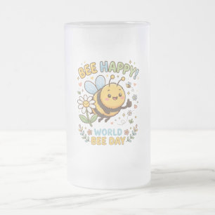 Aardige "Bee Happy!" Illustratie voor Wereld Bij D Matglas Bierpul