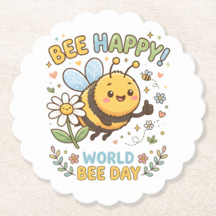 Aardige "Bee Happy!" Illustratie voor World Bee D Kartonnen Onderzetters