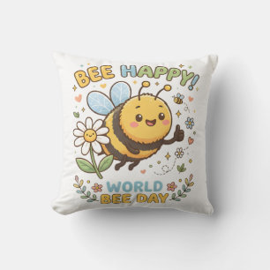 Aardige "Bee Happy!" Illustratie voor World Bee D Kussen