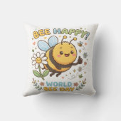 Aardige "Bee Happy!" Illustratie voor World Bee D Kussen (Achterkant)