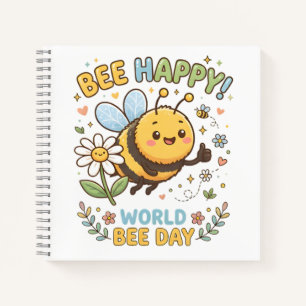 Aardige "Bee Happy!" Illustratie voor World Bee D Notitieboek