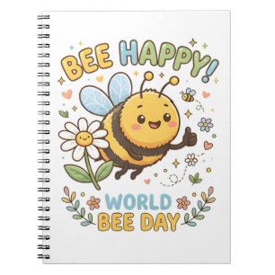 Aardige "Bee Happy!" Illustratie voor World Bee D Notitieboek