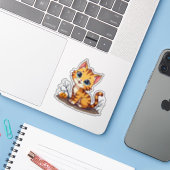 Aardige Bengaalse Kitten – Halloween Pastel Kunst Sticker (Laptop met iPhone)