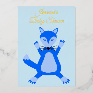 Aardige Blauwe Baby Jongen Vos Aangepaste Baby Sho Folie Uitnodiging
