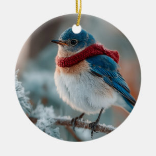 Aardige Blauwe Vogel met een Sjaal Keramisch Ornament