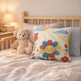 Aardige Bloem Genietend van Zon Tekening Kinderen Kussen