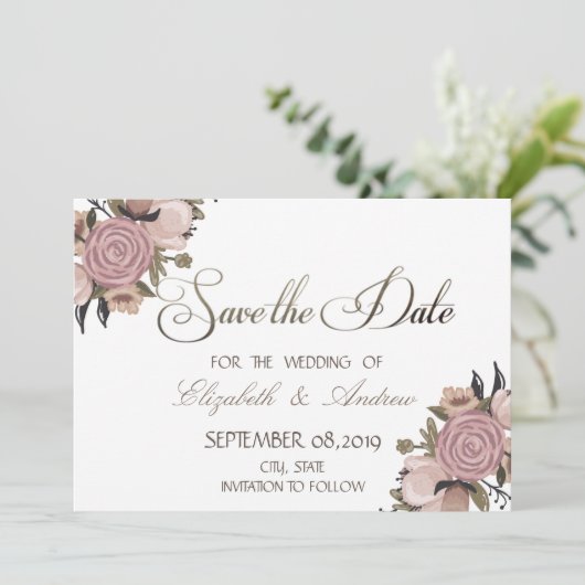 Aardige bloemige glinsterende trouwkaart om de dat save the date (Staand voorkant)