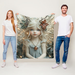 Aardige Blonde Fee Gouden Glitter Vleugels Lichten Fleece Deken