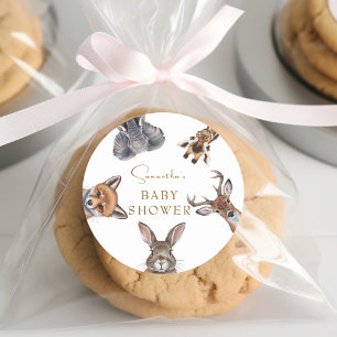 Aardige bosdieren als baby shower favorieten ronde sticker