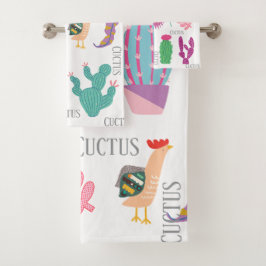 Aardige cactus en bladpatroon, cute roze blauw bad handdoek