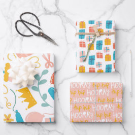 Aardige Cadeau Kroon Hip Hip Hoera Inpakpapier Vel