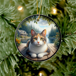 Aardige Calico Kat Landelijk Schilderij Keramisch Ornament