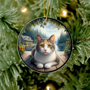 Aardige Calico Kat Landelijk Schilderij Keramisch Ornament
