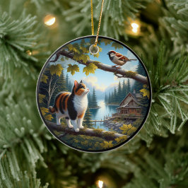 Aardige Calico Kat Landelijk Schilderij Keramisch Ornament