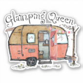 Aardige camper trailer glamping koningin sticker (Voorkant)