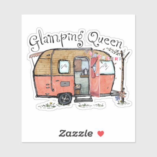 Aardige camper trailer glamping koningin sticker (Vel)
