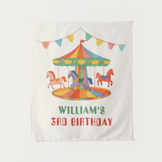 Aardige Carrousel Verjaardag Wandkleed (Voorkant)