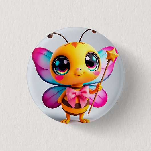 Aardige Cartoon Bij Fee Karakter Ronde Button 3,2 Cm (Voorkant)