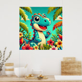 Aardige Cartoon Dinosaurussen Te midden van Levend Poster (Keuken)