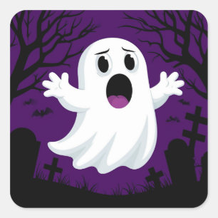 Aardige Cartoon Geest op Griezelige Halloween Vierkante Sticker