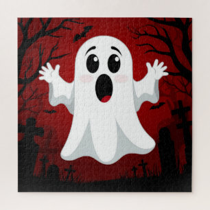 Aardige Cartoon Geest op Griezellige Halloween Legpuzzel