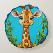 Aardige Cartoon Giraffe Met Bamboe Rond Kussen (Achterkant)