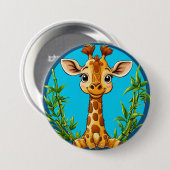 Aardige Cartoon Giraffe Met Bamboe Ronde Button 7,6 Cm (Voorkant /achterkant)