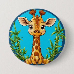 Aardige Cartoon Giraffe Met Bamboe Ronde Button 7,6 Cm