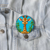 Aardige Cartoon Giraffe Met Bamboe Ronde Button 7,6 Cm (In situ)