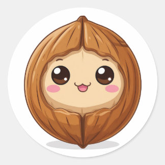 Aardige Cartoon Hazelnoot Mascotte Ronde Sticker