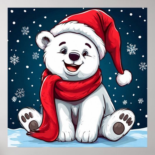 Aardige cartoon ijsbeer in kerstmuts poster (Voorkant)