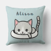 Aardige Cartoon Kat Speelt Rustend Kussen (Achterkant)