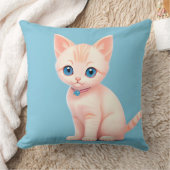 Aardige Cartoon Kitten Met Blauwe Ogen Kussen (Deken)