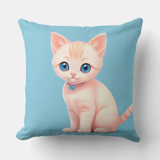 Aardige Cartoon Kitten Met Blauwe Ogen Kussen (Voorkant)