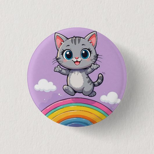 Aardige Cartoon Kitten Springt Vrolijk Ronde Button 3,2 Cm (Voorkant)