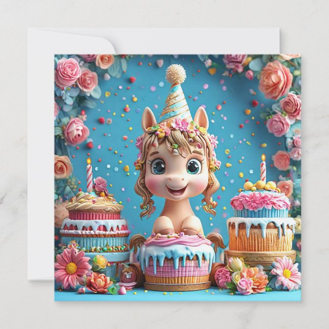 Aardige Cartoon Pony die Verjaardag Viert (Voorkant)