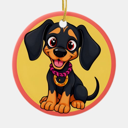 Aardige Cartoon Puppy Keramisch Ornament (Voorkant)