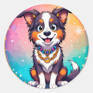 Aardige Cartoon Puppy met Helder ogen Ronde Sticker
