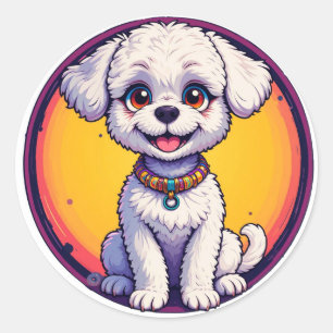 Aardige Cartoon Puppy met Heldere Ogen Ronde Sticker