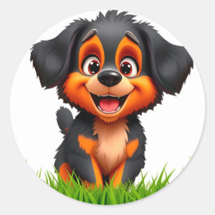 Aardige Cartoon Puppy met Heldere Ogen Ronde Sticker