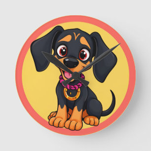 Aardige Cartoon Puppy Ronde Klok