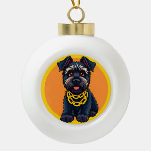 Aardige Cartoon Zwarte Hond met Gouden Ketting Keramische Bal Ornament